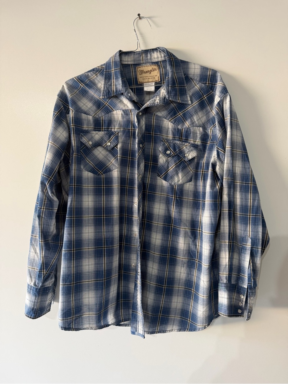 Wrangler Blue & White Plaid Western Snap Shirt